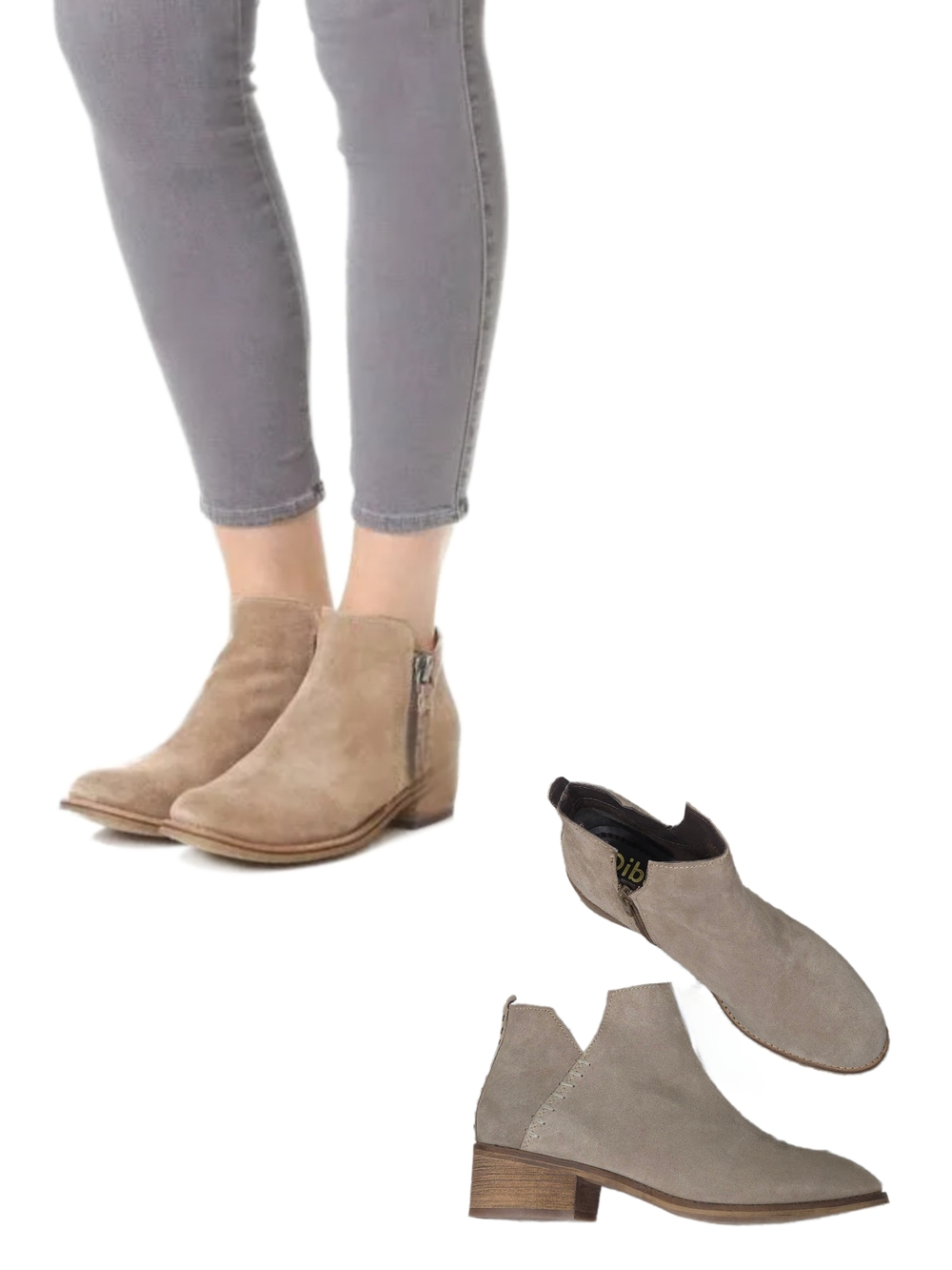 DIBA "Shy Town" Suede/Leather Deep Side V-Cut Ankle Booties